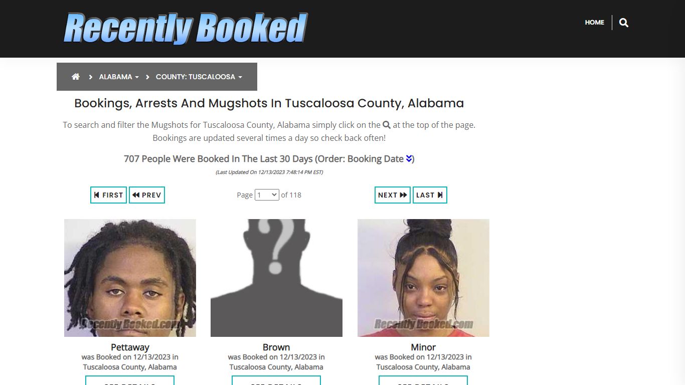 Bookings, Arrests and Mugshots in Tuscaloosa County, Alabama